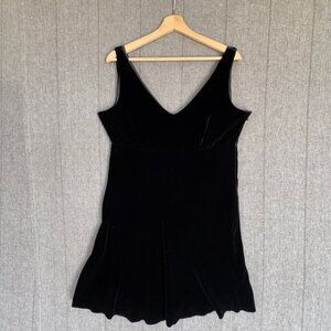 90s DKNY Black Silk/Rayon Velvet Empire Waist Sleeveless Bias Cut Evening Dress